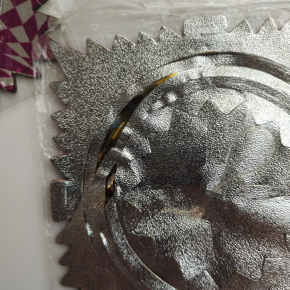 Vtg Metallic Pull Out Christmas Garland Class Trim Foil Silver Pink Decoration